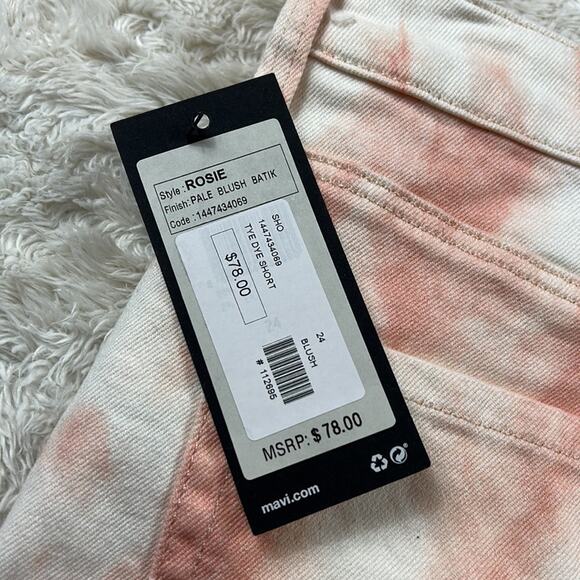 Mavi Rosie High Rise 90s shorts tie dye pale blush batik pink, size 24 NWT - Picture 10 of 10